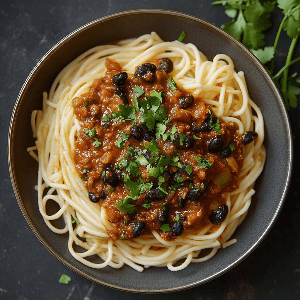 Pasta_with_a_spicy_sauce_and_black_beans Home